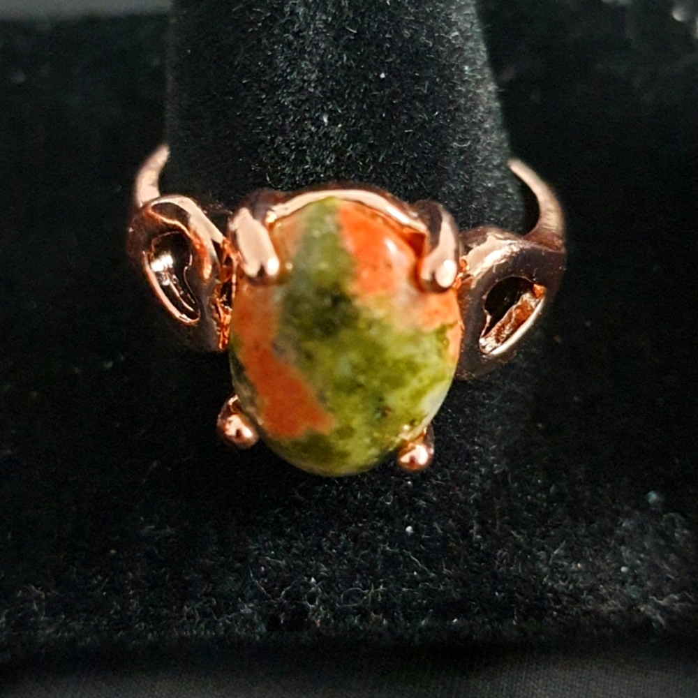 Elegant Unakite Jasper Stone Rose Gold Ring